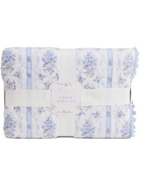 Rosalie 3-Piece Blue Floral Quilt Set - Home Bedding